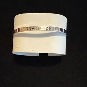 Engraved Gratitude Silver Tone Cuff Bracelet